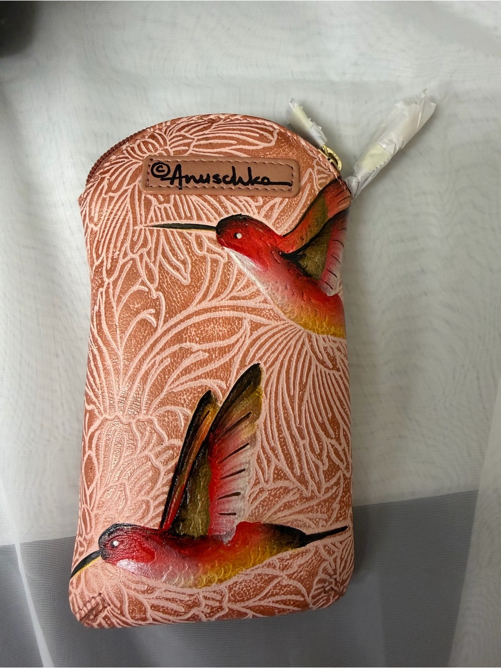 Anuschka Peach & Coral w/Hummingbird Glasses Case - Picture 2 of 3